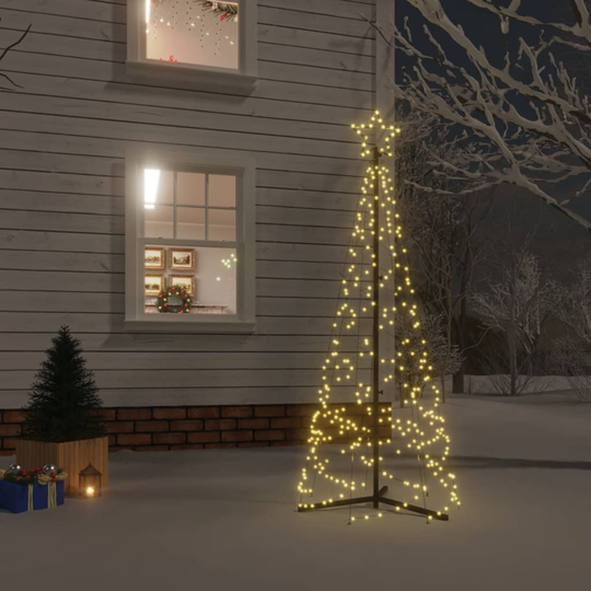 vidaXL Kartio joulukuusi 200 lämpimän valkoista LED-valoa 70x180 cm