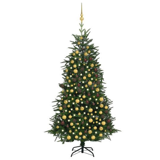 vidaXL Tekojoulukuusi LED-valoilla ja palloilla vihreä 210cm PVC ja PE