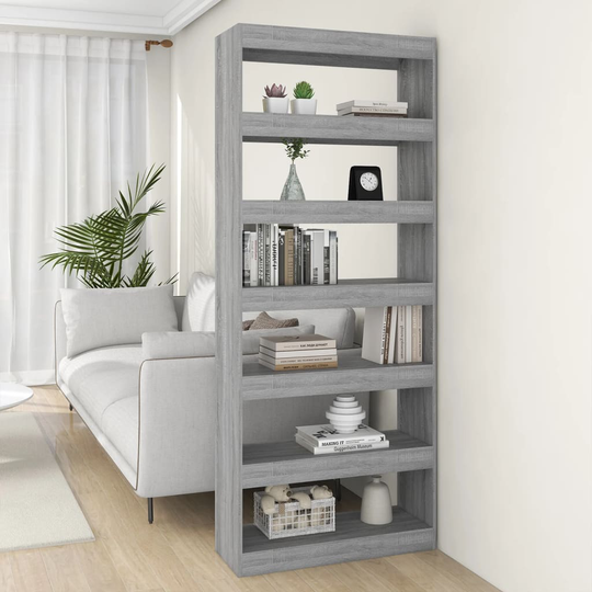vidaXL Kirjahylly/tilanjakaja harmaa Sonoma 80x30x198 cm lastulevy