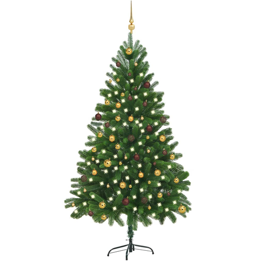 vidaXL Tekojoulukuusi LED-valoilla ja palloilla 210 cm vihreä