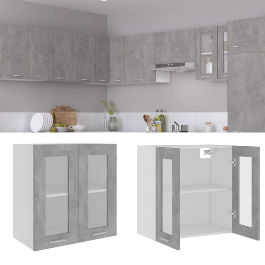 vidaXL Seinäkaappi lasilla betoninharmaa 60x31x60 cm lastulevy