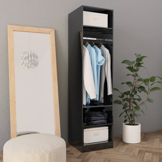 vidaXL Vaatekaappi korkeakiilto musta 50x50x200 cm lastulevy