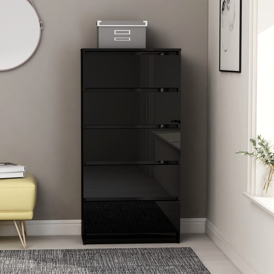vidaXL Lipasto korkeakiilto musta 60x35x121 cm lastulevy