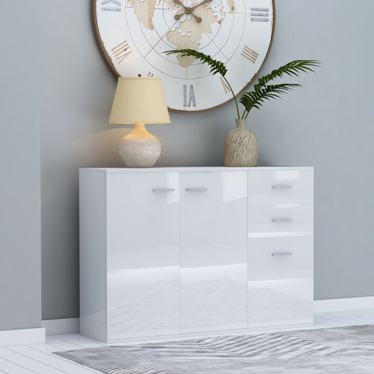 vidaXL Senkki korkeakiilto valkoinen 105x30x75 cm lastulevy