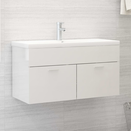 vidaXL Allaskaappi korkeakiilto valkoinen 90x38,5x46 cm lastulevy