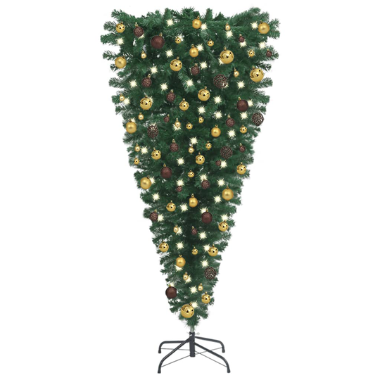 vidaXL Tekokuusi ylösalainen LED-valoilla ja palloilla 240 cm