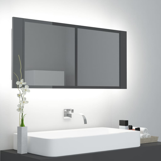 vidaXL Kylpyhuoneen LED peilikaappi korkeakiilto harmaa 100x12x45 cm