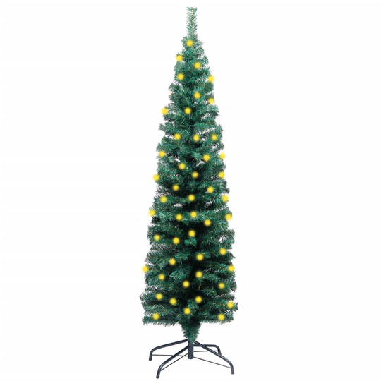 vidaXL Kapea tekokuusi LED-valoilla ja jalustalla vihreä 150 cm PVC