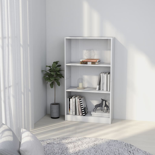 vidaXL 3-tasoinen kirjahylly korkeak. valk 60x24x109 cm tekninen puu