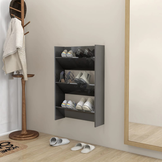 vidaXL Seinäkenkäkaappi korkeakiilto harmaa 60x18x90 cm lastulevy