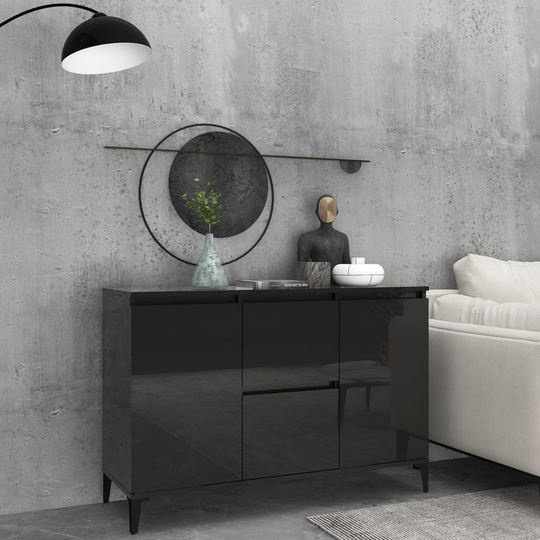 vidaXL Senkki korkeakiilto musta 104x35x70 cm lastulevy