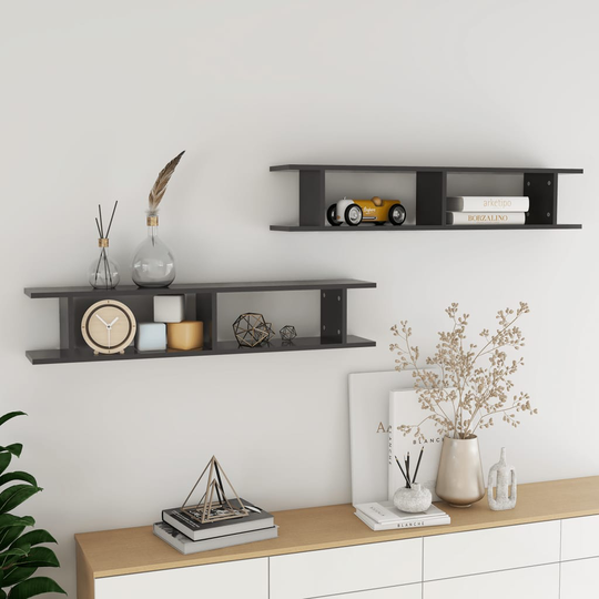 vidaXL Seinähyllyt 2 kpl harmaa 105x18x20 cm lastulevy