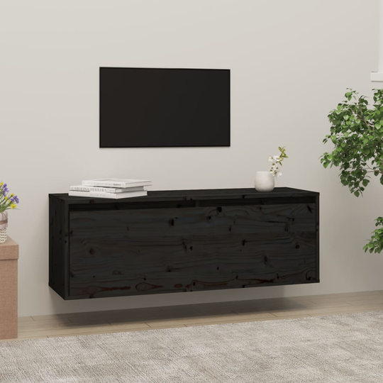 vidaXL Seinäkaappi musta 100x30x35 cm täysi mänty