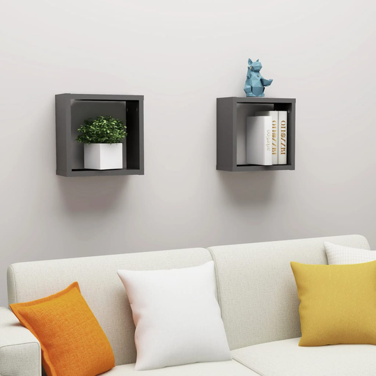 vidaXL Kuutioseinähyllyt 2 kpl harmaa 30x15x30 cm
