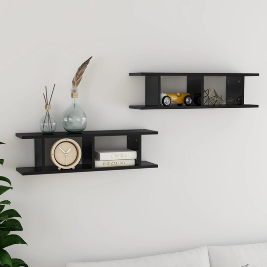 vidaXL Seinähyllyt 2 kpl korkeakiilto musta 78x18x20 cm lastulevy