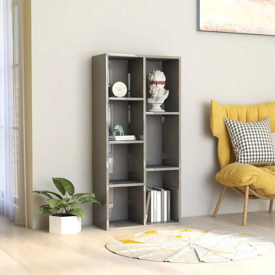 vidaXL Kirjahylly korkeakiilto harmaa 50x25x106 cm lastulevy