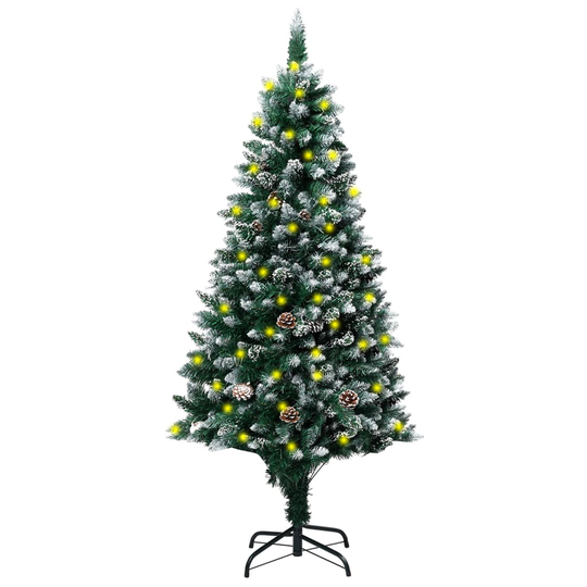 vidaXL Tekojoulukuusi LED-valoilla/kävyillä/valkoisella lumella 150 cm