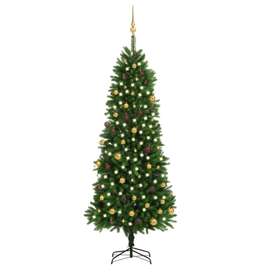 vidaXL Tekojoulukuusi LED-valoilla ja palloilla 240 cm vihreä