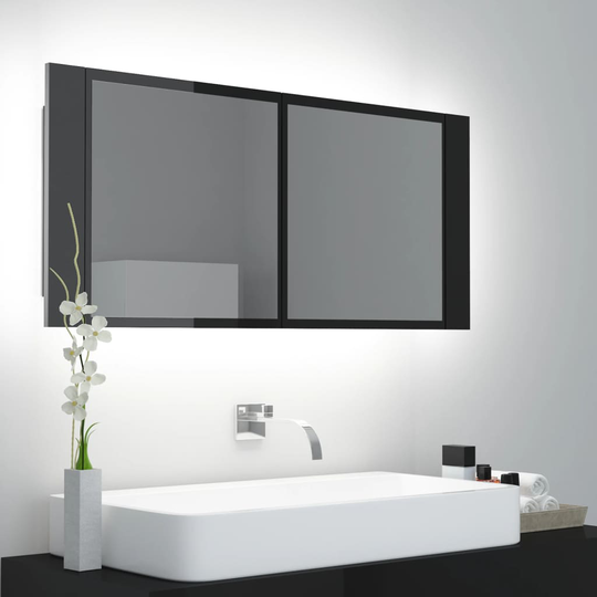 vidaXL Kylpyhuoneen LED peilikaappi korkeakiilto musta 100x12x45 cm