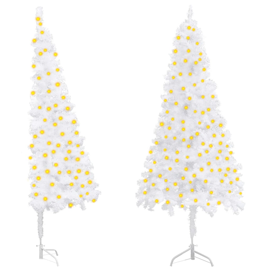 vidaXL Kulmaan asetettava tekojoulukuusi LED-valoilla valk. 180 cm PVC