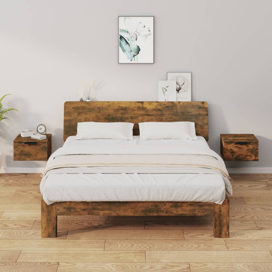vidaXL Seinäkiinnitettävät yöpöydät 2 kpl savutammi 34x30x20 cm