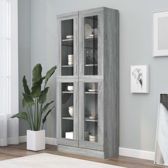 vidaXL Vitriinikaappi harmaa Sonoma 82,5x30,5x185,5 cm tekninen puu