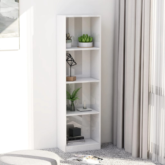 vidaXL 4-tasoinen kirjahylly korkeakiilto valk. 40x24x142 cm lastulevy