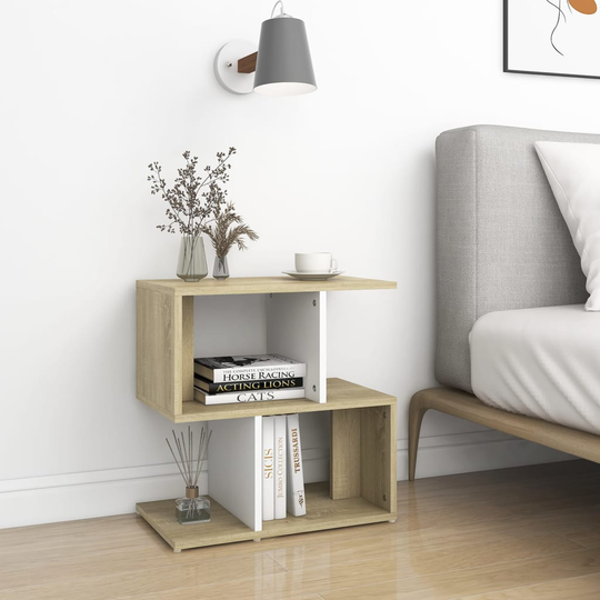 vidaXL Yöpöydät 2kpl valkoinen ja Sonoma-tammi 50x30x51,5 cm lastulevy