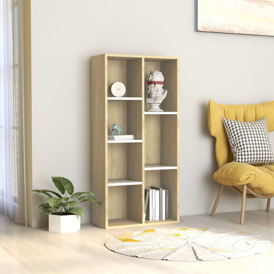 vidaXL Kirjahylly valkoinen ja Sonoma-tammi 50x25x106 cm lastulevy