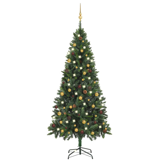 vidaXL Tekojoulukuusi LED-valo ja pallot vihreä 180 cm PVC