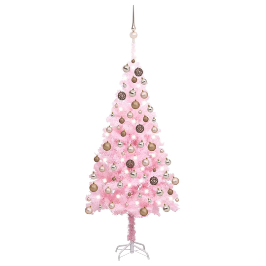 vidaXL Tekojoulukuusi LED-valoilla ja palloilla pinkki 180 cm PVC