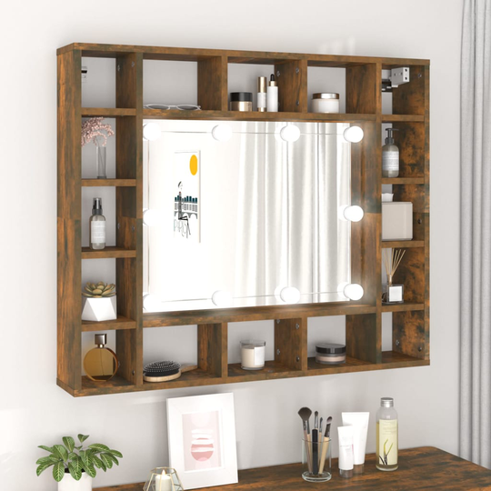 vidaXL Peilikaappi LED-valoilla savutammi 91x15x76,5 cm