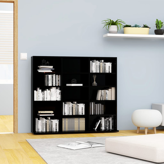 vidaXL CD-hylly korkeakiilto musta 102x23x89,5 cm lastulevy