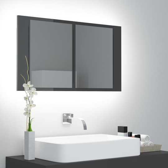 vidaXL Kylpyhuoneen LED peilikaappi korkeakiilto harmaa 80x12x45 cm