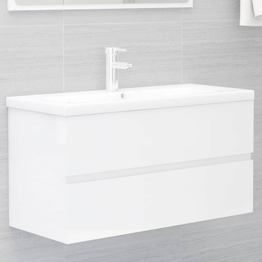 vidaXL Allaskaappi korkeakiilto valkoinen 90x38,5x45 cm lastulevy