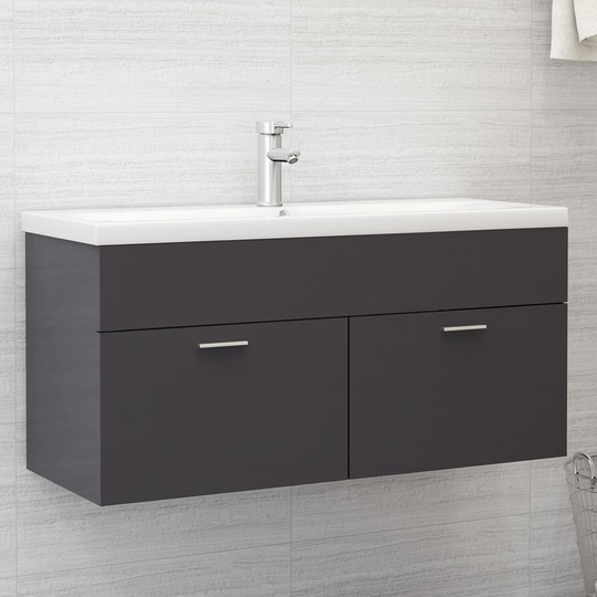 vidaXL Allaskaappi korkeakiilto harmaa 100x38,5x46 cm lastulevy