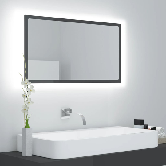 vidaXL Kylpyhuonepeili LED korkeakiilto harmaa 80x8,5x37 cm lastulevy
