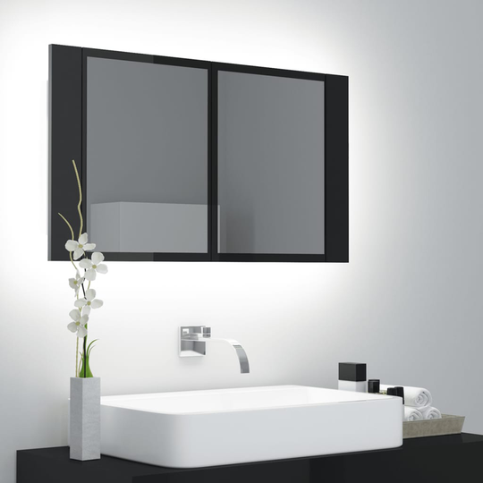 vidaXL Kylpyhuoneen LED peilikaappi korkeakiilto musta 80x12x45 cm
