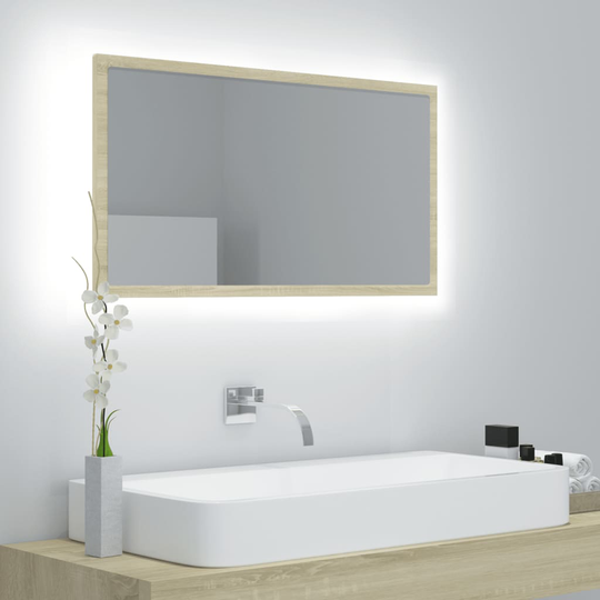vidaXL LED-kylpyhuonepeili Sonoma-tammi 80x8,5x37 cm lastulevy