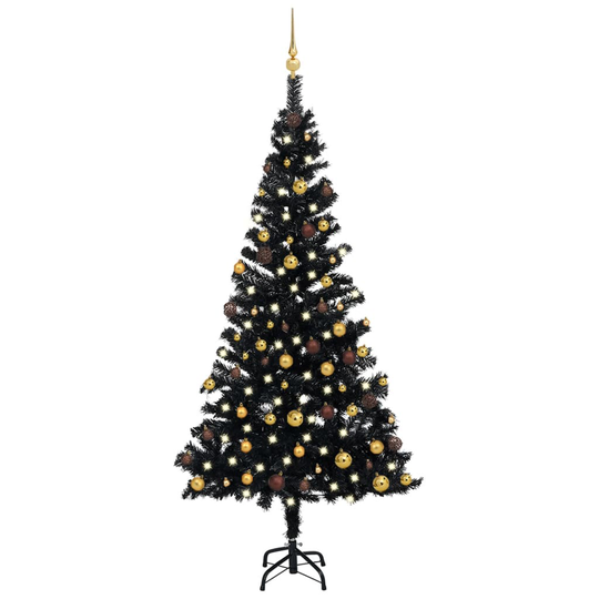 vidaXL Tekojoulukuusi LED-valoilla ja palloilla musta 150 cm PVC