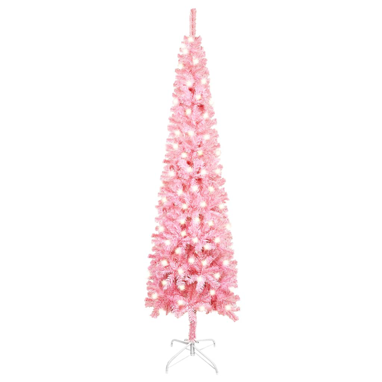 vidaXL Ohut joulukuusi LED-valoilla pinkki 180 cm