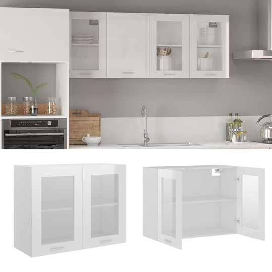 vidaXL Seinäkaappi lasilla korkeakiilto valkoinen 80x31x60cm lastulevy
