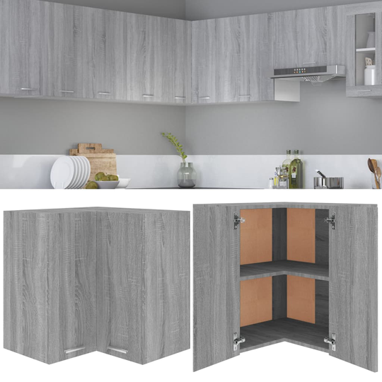 vidaXL Riippuva kulmakaappi harmaa Sonoma 57x57x60 cm tekninen puu
