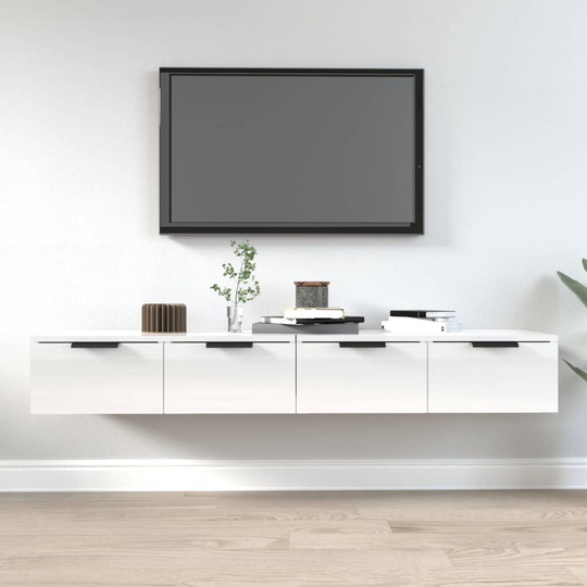 vidaXL Seinäkaapit 2 kpl korkeakiilto valk. 68x30x20 cm tekninen puu