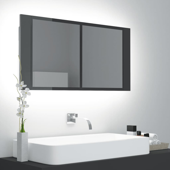 vidaXL Kylpyhuoneen LED peilikaappi korkeakiilto harmaa 90x12x45 cm