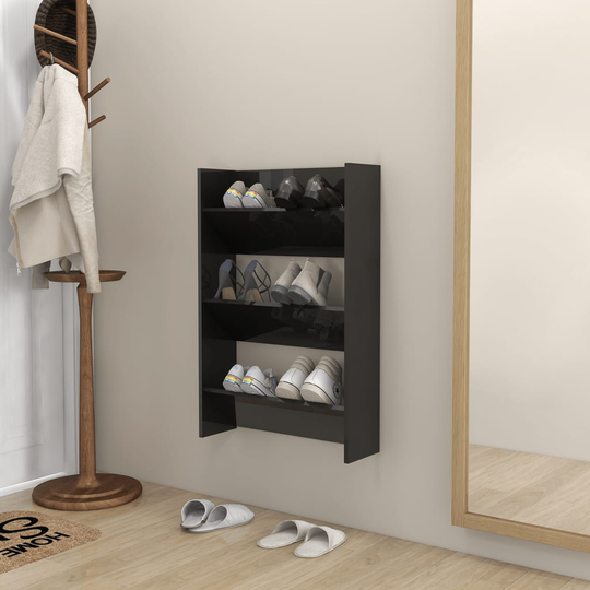 vidaXL Seinäkenkäkaappi korkeakiilto musta 60x18x90 cm lastulevy