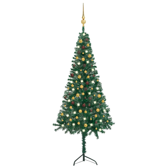 vidaXL Kulmaan asetettava tekojoulukuusi LED-valot/pallot vihreä 240cm