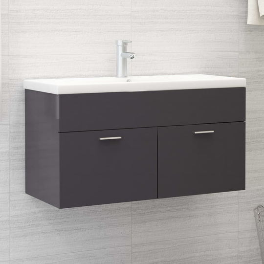 vidaXL Allaskaappi korkeakiilto harmaa 90x38,5x46 cm lastulevy