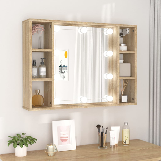 vidaXL Peilikaappi LED-valoilla Sonoma-tammi 76x15x55 cm
