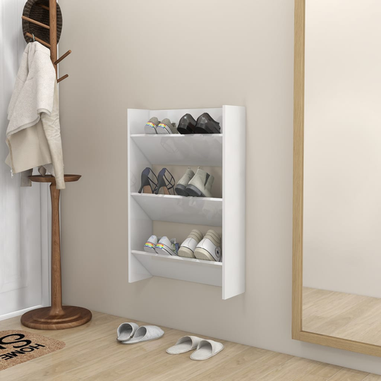 vidaXL Seinäkenkäkaappi korkeakiilto valkoinen 60x18x90 cm lastulevy
